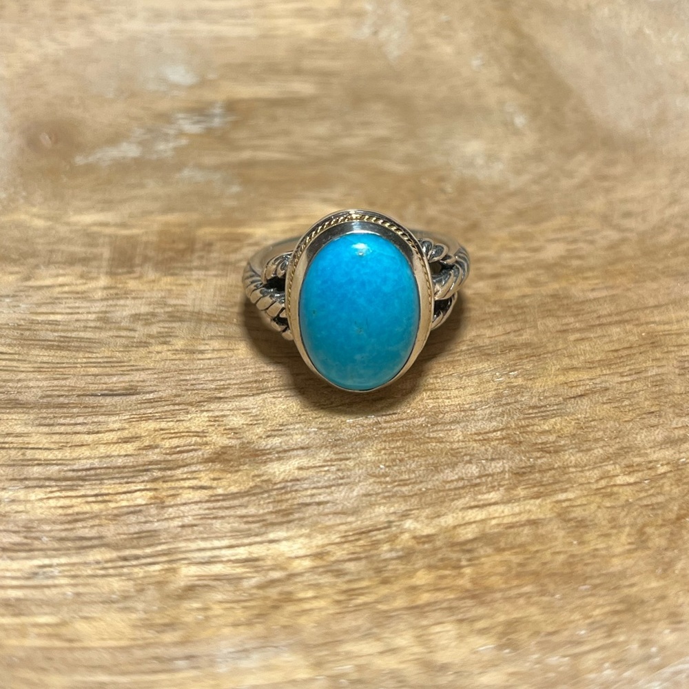 *SOLD* EFFY Sterling Silver & 18K Yellow Gold Blue Turquoise Ring - Picture 3 of 16